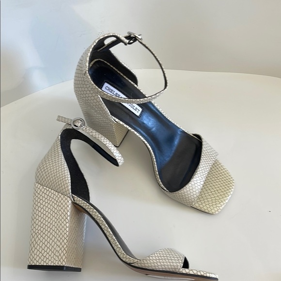 Chelsea & Violet Shoes - Chelsea & Violet White Textured 4 Inch Chunky High Heel Sandals